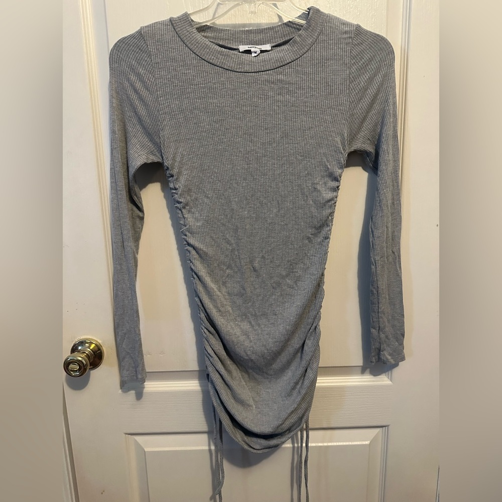 Gray Long Sleeve Ruched Dress